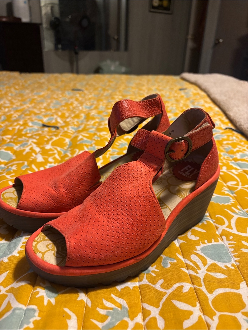 Fly London Yake Ankle Strap Platform Sandals Orange